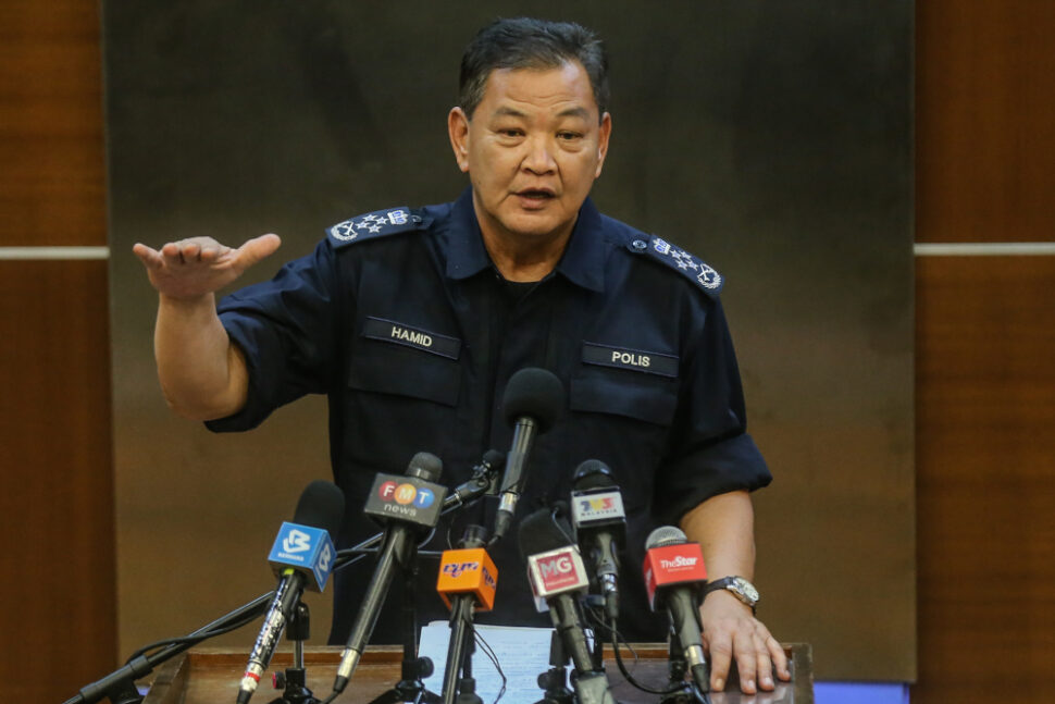 Inspector-General of Police Tan Sri Abdul Hamid Bador speaks during a press conference in Kuala Lumpur April 6, 2020. — Picture by Firdaus Latif