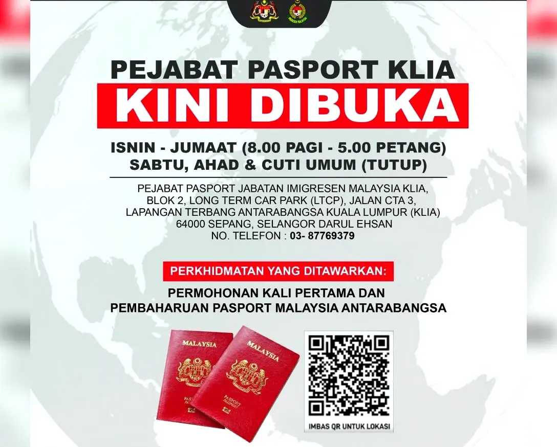 Updated working hours for Kuala Lumpur International Airport's passport office