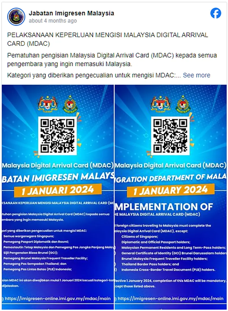 Jabatan Imigresen Malaysia FB post