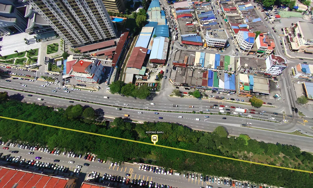 Aerial view of the construction site for the Kepong Baru MRT station