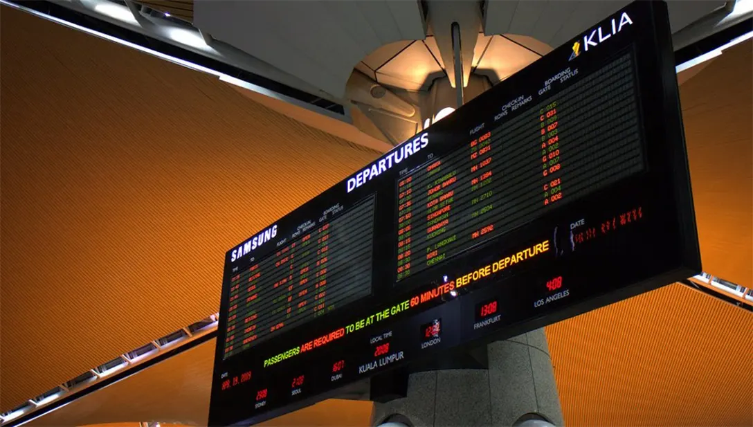Flight information display monitor at Kuala Lumpur International Airport