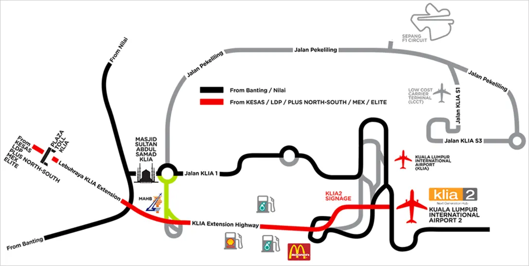Road map for driving to klia2