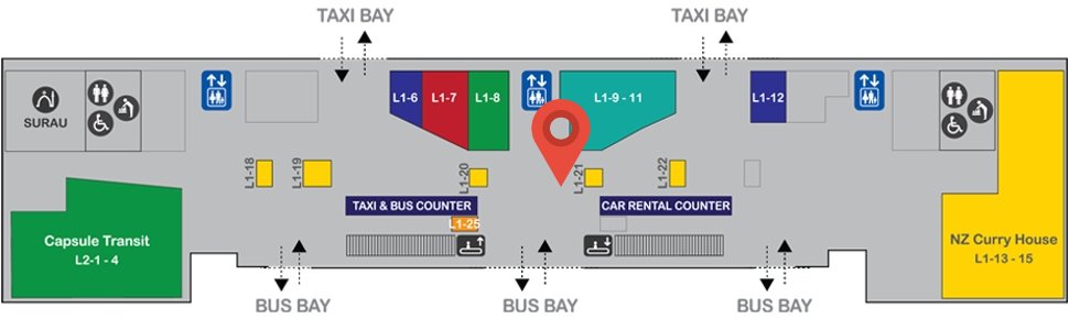 Location of All About Malaysia outlet at level 1 of Gateway@klia2 mall