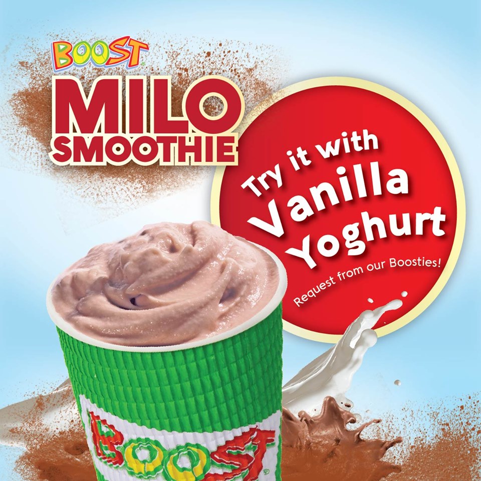In love with the Milo Smoothie? Try it with Vanilla Yoghurt too, you'll love it just as much! Just make the request to the Boosties.