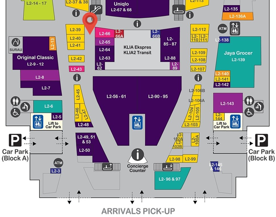 Location of The Body Shop at level 2 of Gateway@klia2 mall