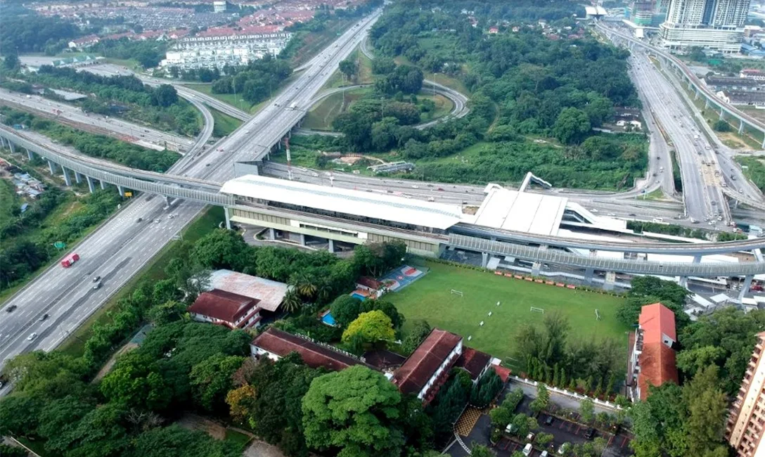 Aerial view of the Sungai Buloh MRT and KTM station