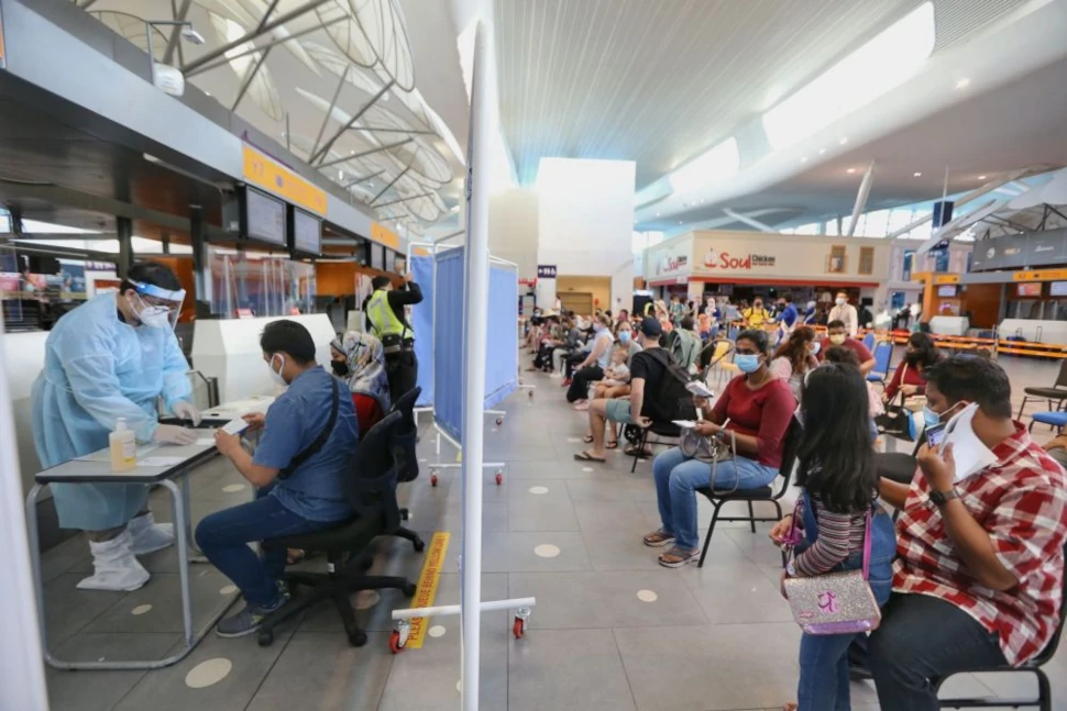 Travellers to Langkawi wait to test for Covid-19 at KLIA2, Sepang September 16, 2021.