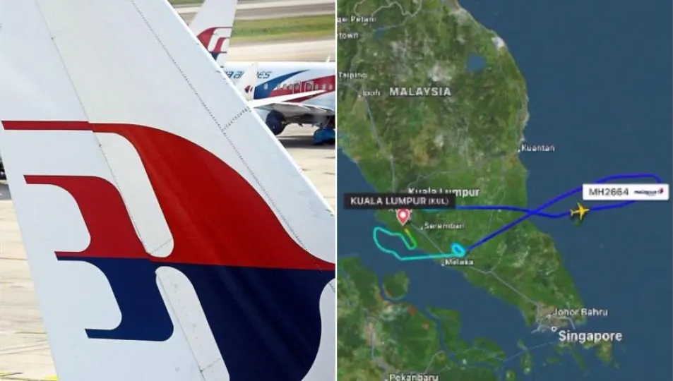 A file photo of Malaysia Airlines' logo (left). A Malaysia Airlines flight allegedly flew erratically on April 3, 2022. PHOTOS: THE STAR/ASIA NEWS NETWORK, TRAVEL JIMAT/TWITTER