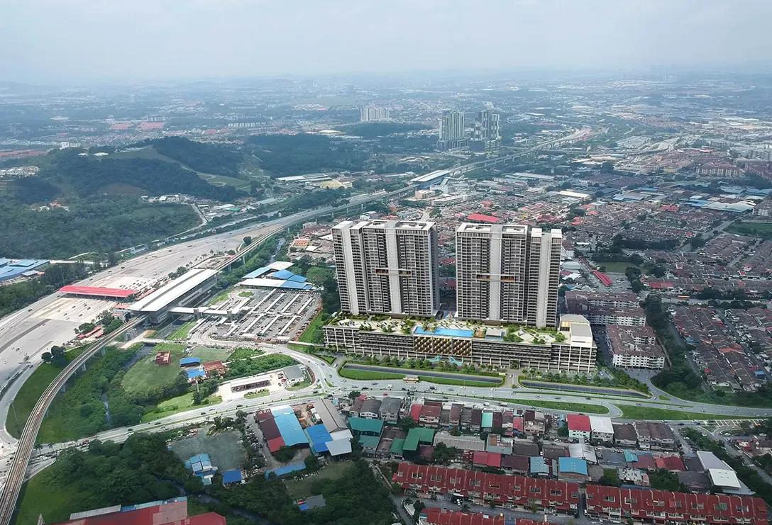 Aerial view of the Bandar Tun Hussein Onn MRT station and the nearby Netizen development project