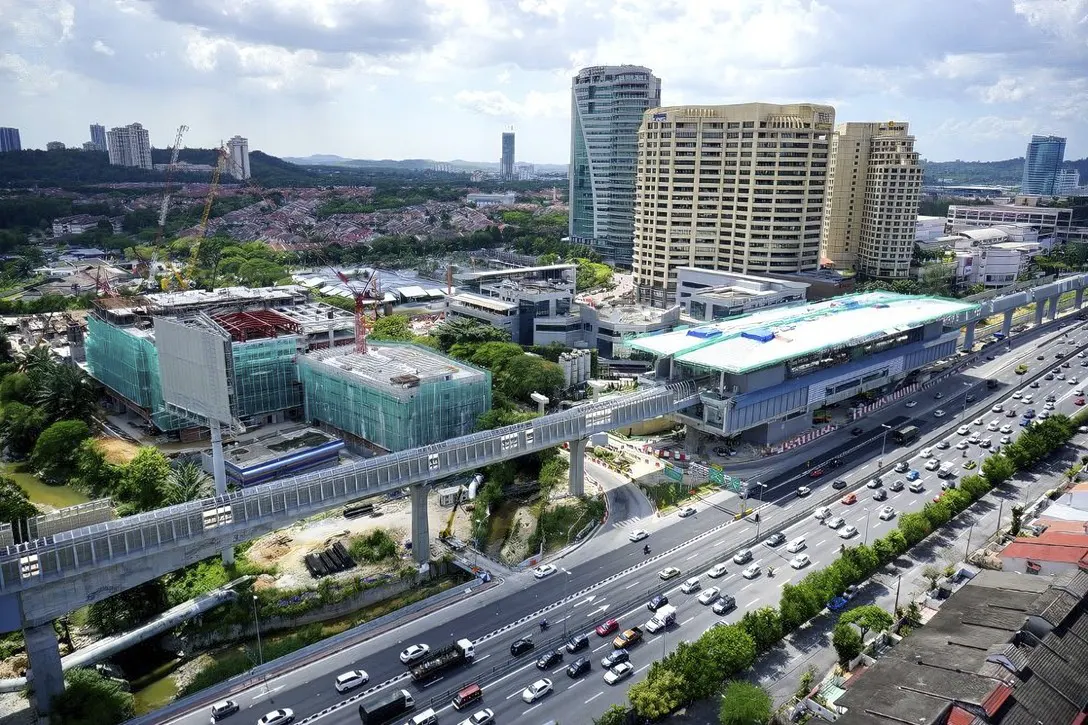View of the ongoing construction at the Bandar Utama Station with the multi storey car park.