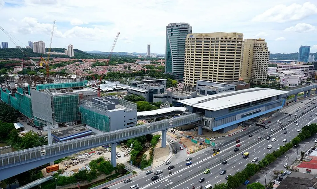 Aerial view of Bandar Utama MRT station