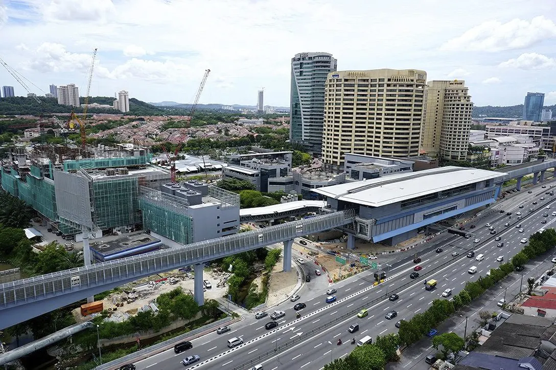 Aerial view of the Bandar Utama MRT Station. To its left is the 1Powerhouse building.