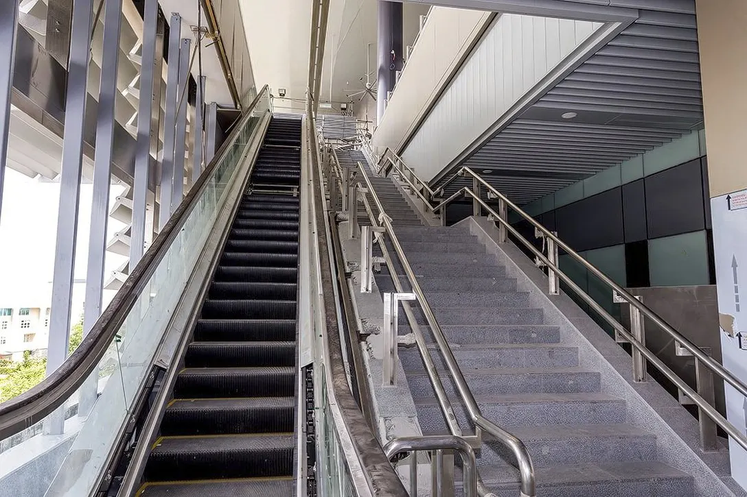 The escalators and stairs leading up to the platform level of the Kota Damansara Station almost ready.