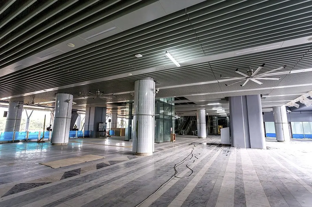 The concourse level of the Kwasa Damansara station with the big fan installed.