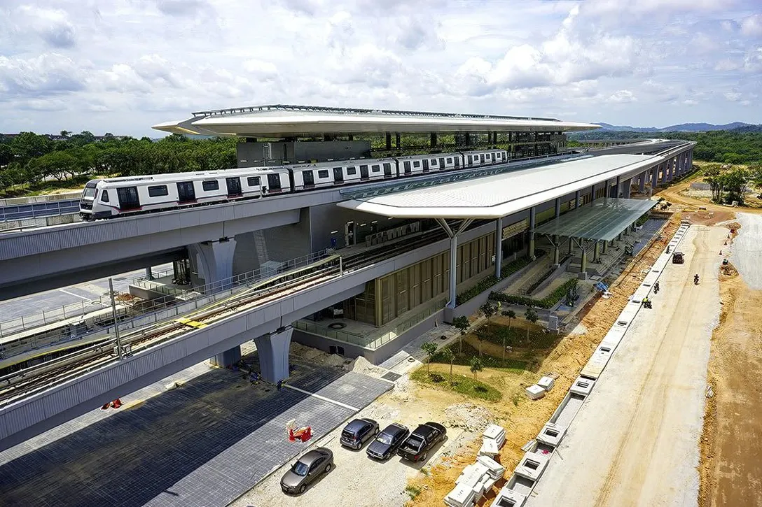 An MRT train undergoing test runs at the Kwasa Damansara Station.