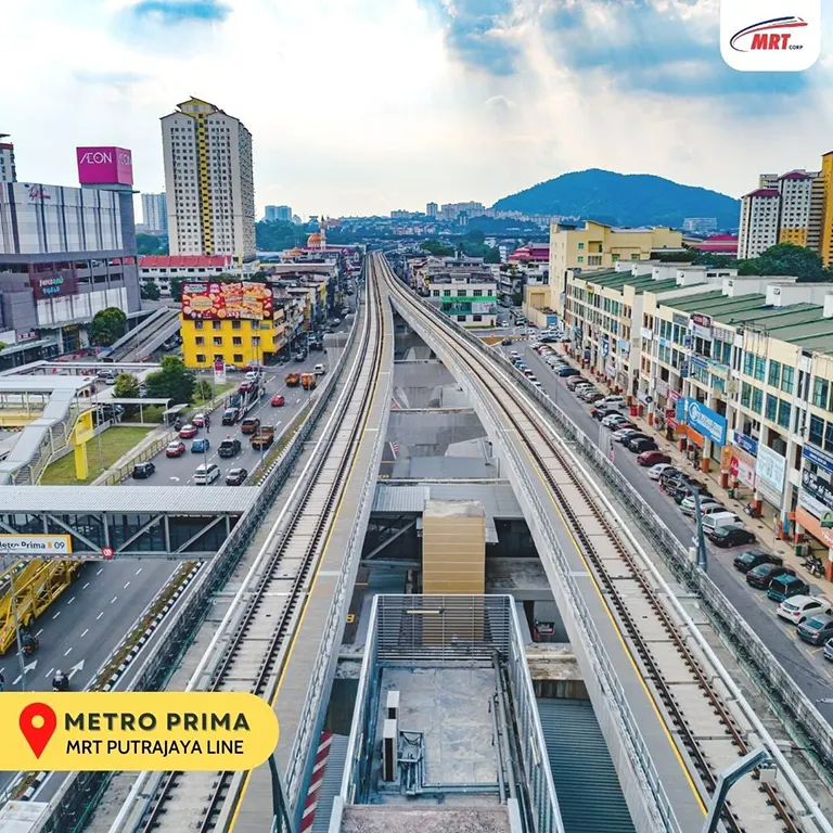 Rail tracks leading to the Metro Prima MRT station