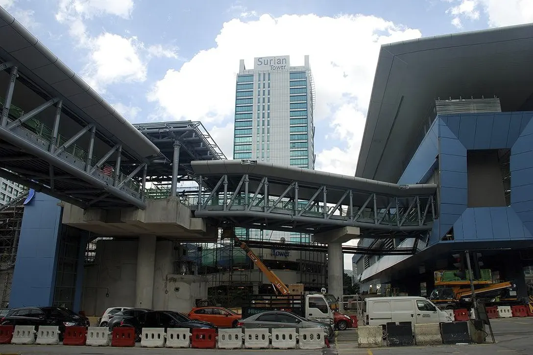 View of the Mutiara Damansara Station with the pedestrian link bridge from Entrances B and C to the station.