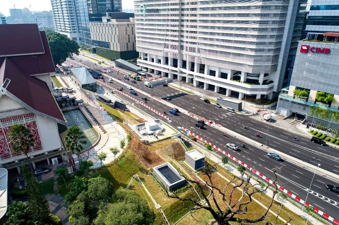 Aerial view of Muzium Negara MRT station in front of the Muzium Negara building