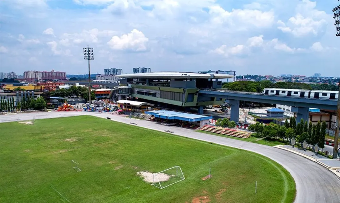Aerial view of Stadium Kajang MRT station and the stadium