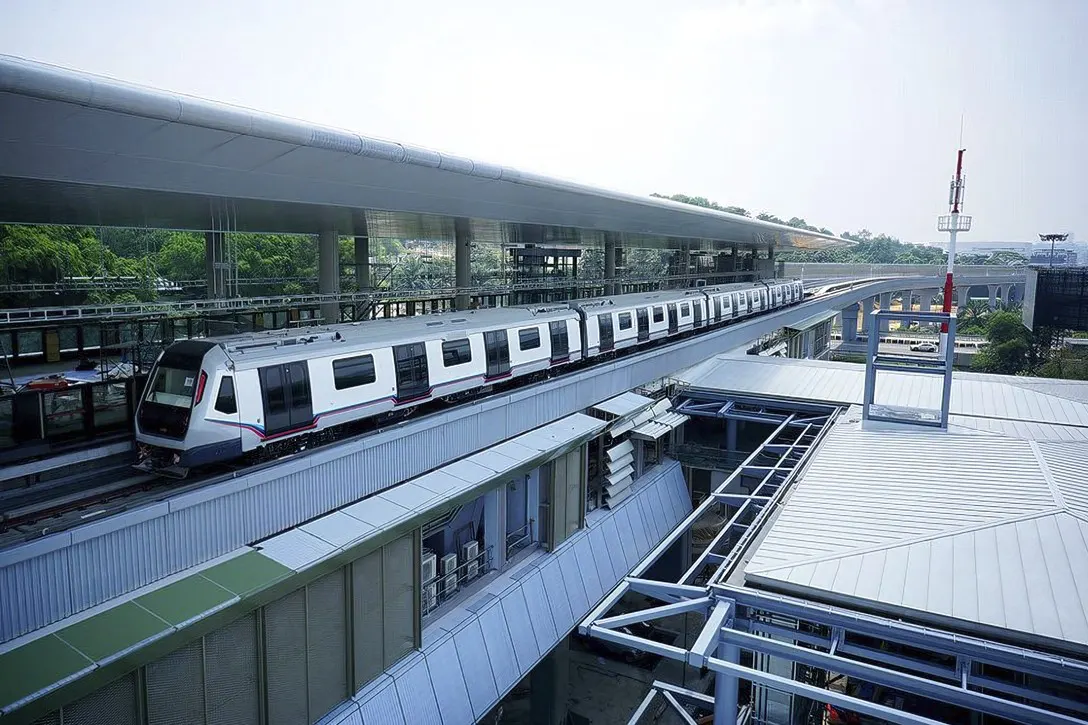 View of the train undergoing testing at the Sungai Buloh Station
