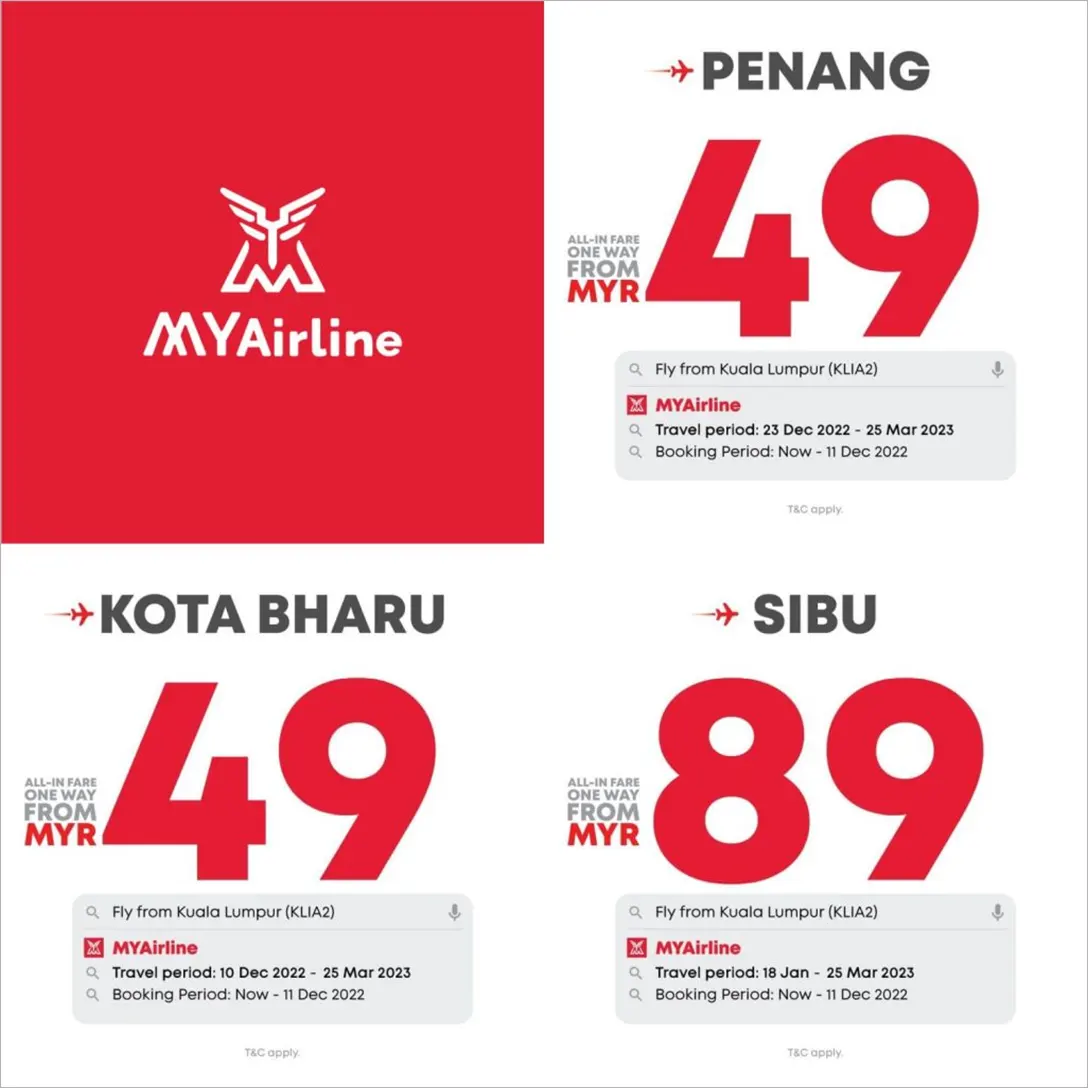 MYAirline starts selling flight tickets to Kota Bharu, Penang and Sibu