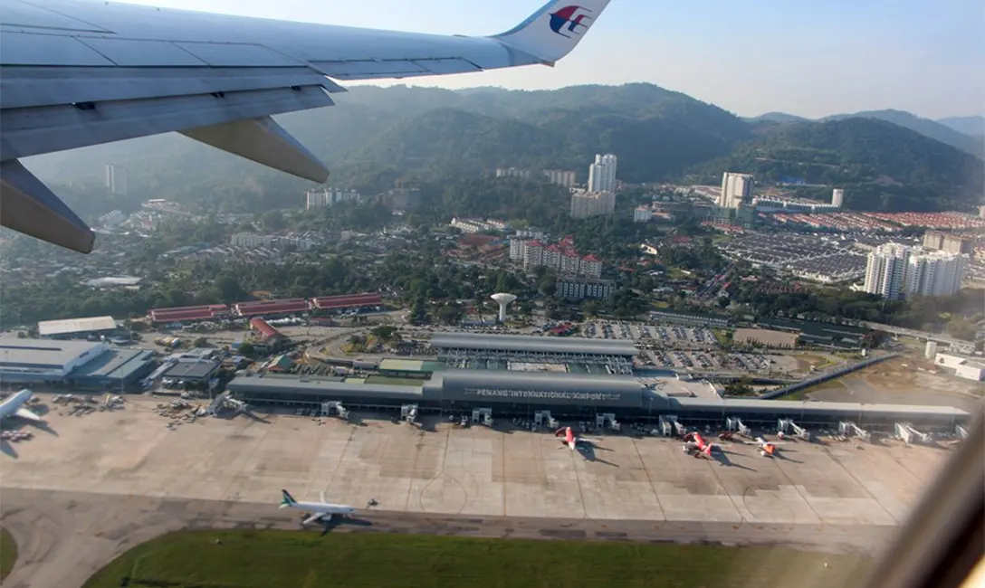 View of the Penang International Airport on the plane