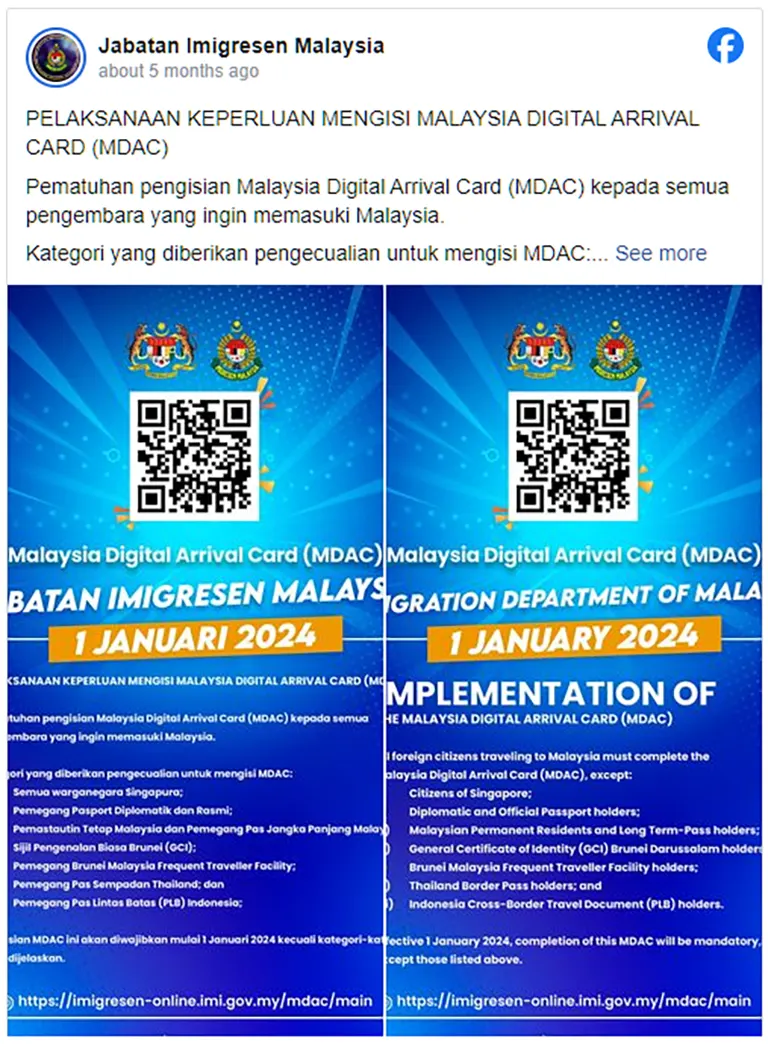 From December 1, foreigners visiting Malaysia must fill up digital arrival card