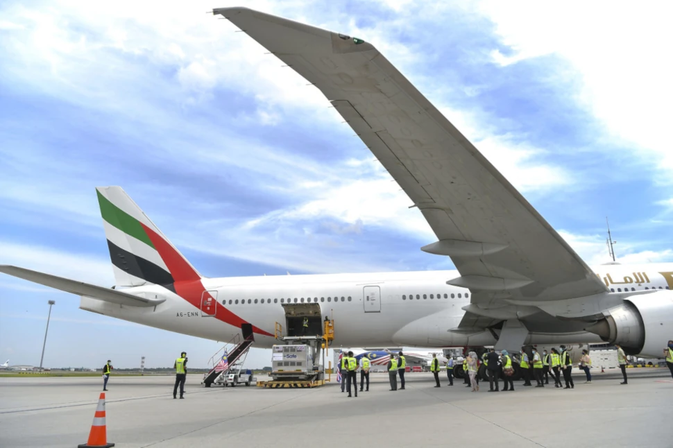 The 415,000 AstraZeneca Covid-19 vaccines donated by the United Kingdom government arrived safely at the Kuala Lumpur International Airport (KLIA) via an Emirates Airlines flight, August 3, 2021.